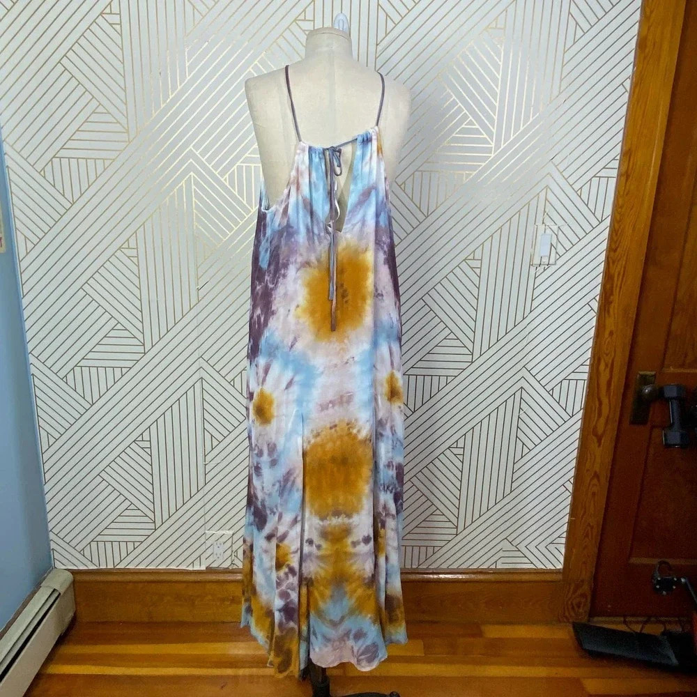 Young Fabulous & Broke Elie Trapeze Orange Blue White Maxi Dress Size Medium - Picture 7 of 12